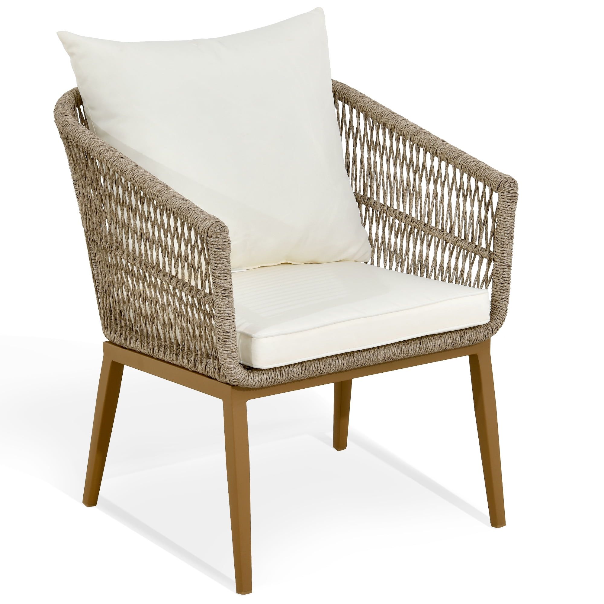 Dwvo Outdoor Dining Chair, Rope Woven Design Stackable Chairs For Patio ... inside Choosing Between Aluminum Steel and Acacia Frames for Your Rope Dining Set