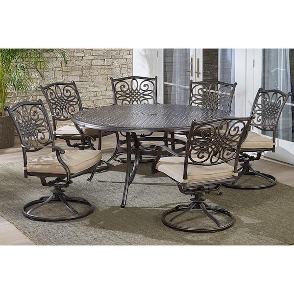 Hanover Traditions 7-Piece Aluminum Outdoor Dining Set With 6 Swivel ... with Choosing between teak and acacia for your seven piece patio set in 2026