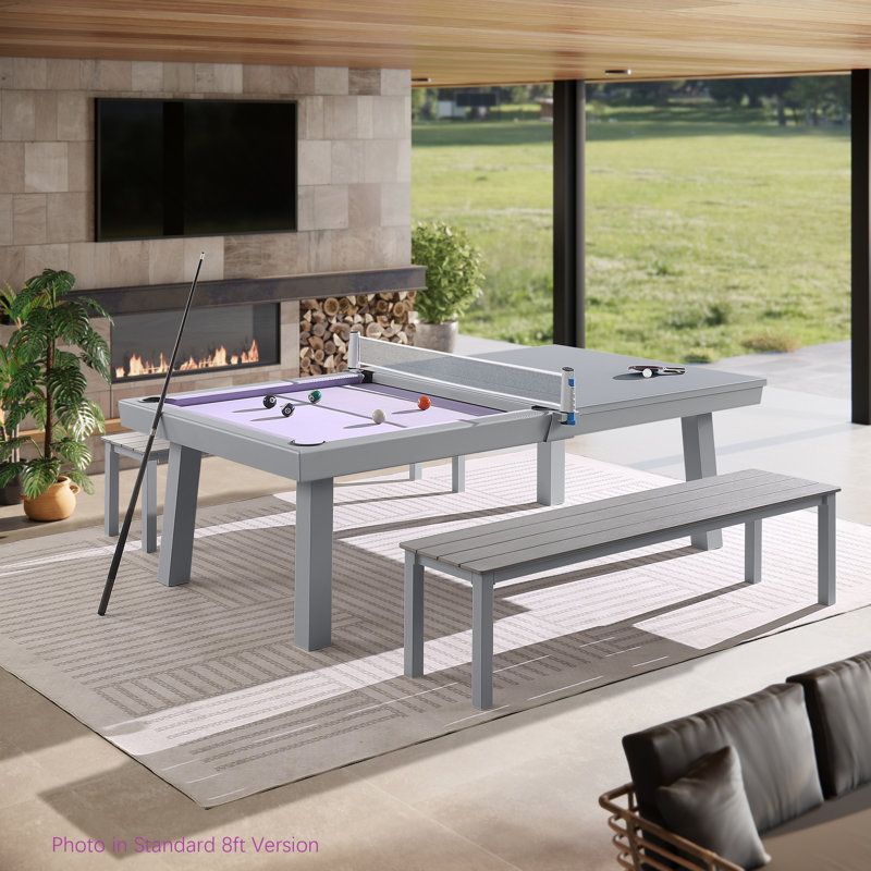 Homeseason Oasis Outdoor/Indoor Slate Dining Pool Table W/ 2 Benches ... pertaining to Outdoor Pool Table Dining
