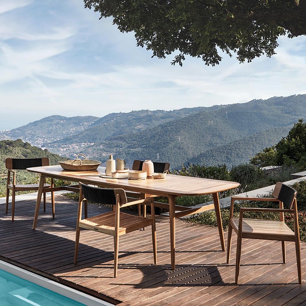 Mid Century Modern 6 - Person Rectangle Wood Outdoor Patio Dining Table ... inside Small Patio Big Style with Compact Mid Century Modern Outdoor Dining Solutions