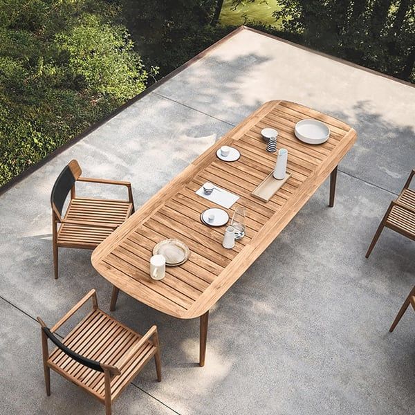 Mid Century Modern 6 - Person Rectangle Wood Outdoor Patio Dining Table ... pertaining to Mid Century Modern Outdoor Dining Table
