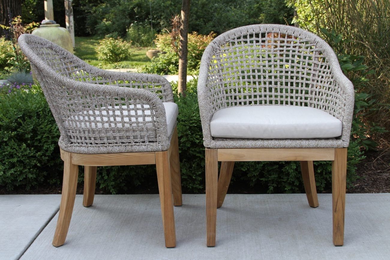 Nautical Rope & Teak Dining Chairs With Sunbrella, 2Pk. for Rope Dining Chair Outdoor