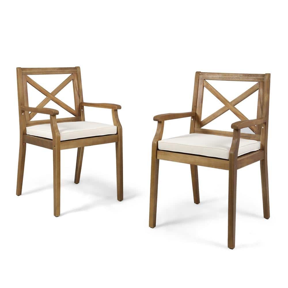 Noble House Perla Teak Brown Cross Back Wood Outdoor Patio Dining ... for Dining Chair Outdoor