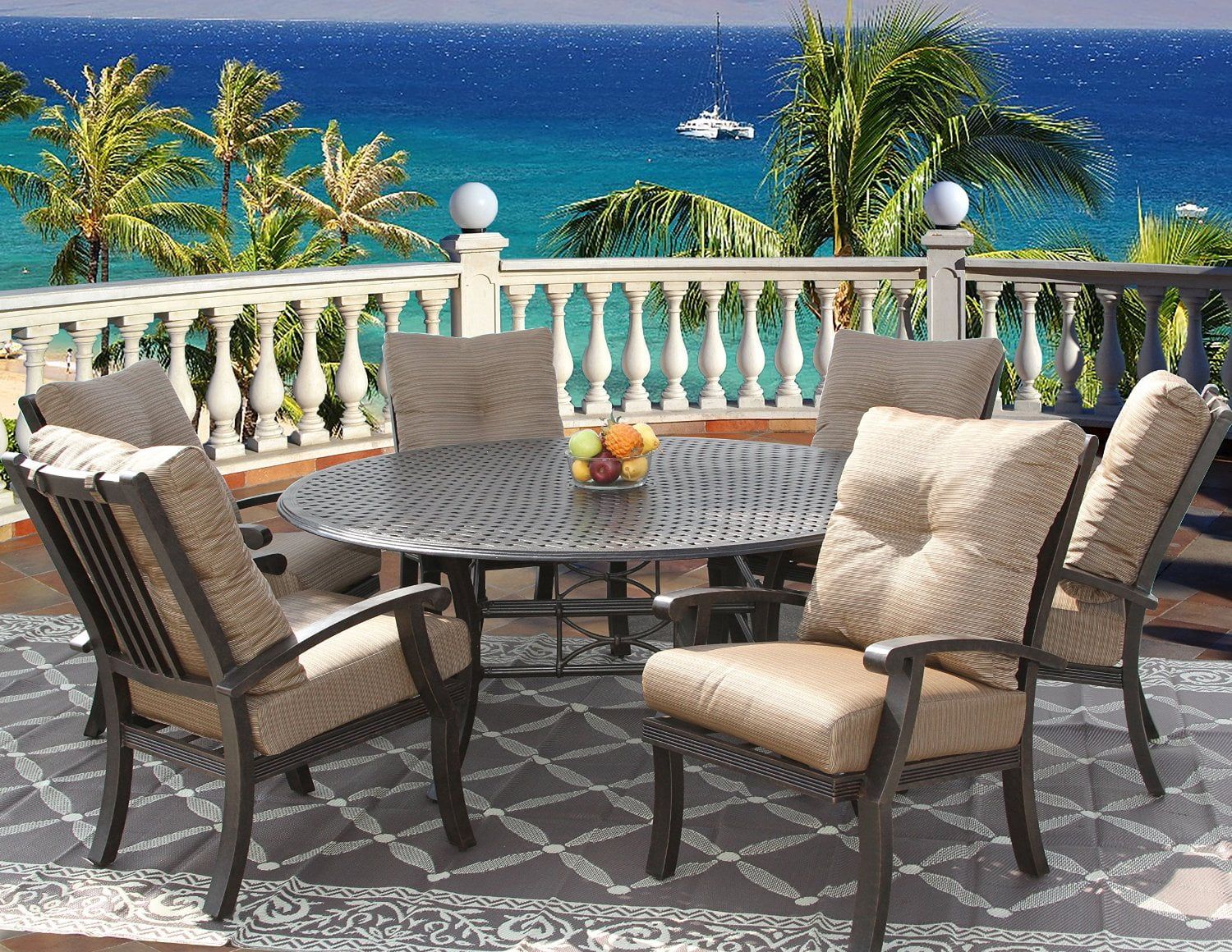 Outdoor Patio Furniture 7Pc Dining Set For 6 Person With 71&amp;quot; Round ... for Outdoor Patio Furniture Dining Sets