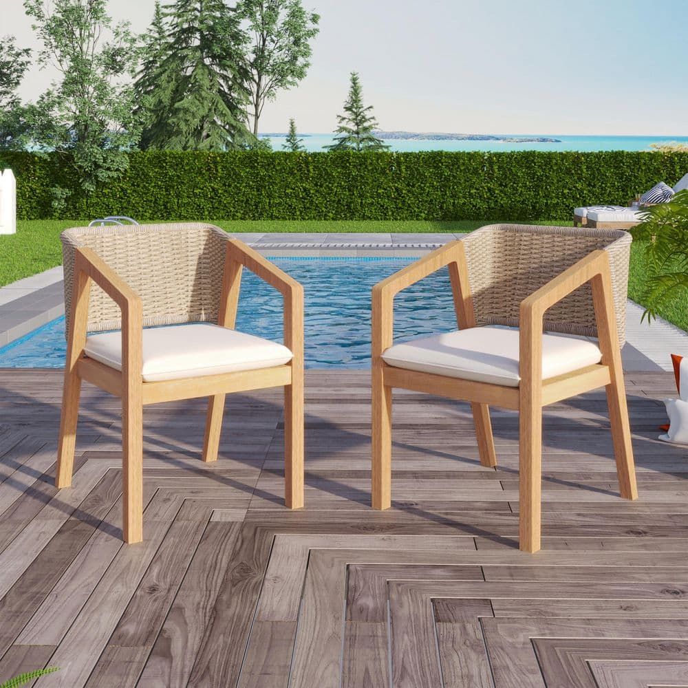 Padded Outdoor Light Teak Dining Chair Set Of 2, All-Weather Outdoor ... pertaining to The Secret to Stackable Outdoor Chairs That Do Not Look Cheap
