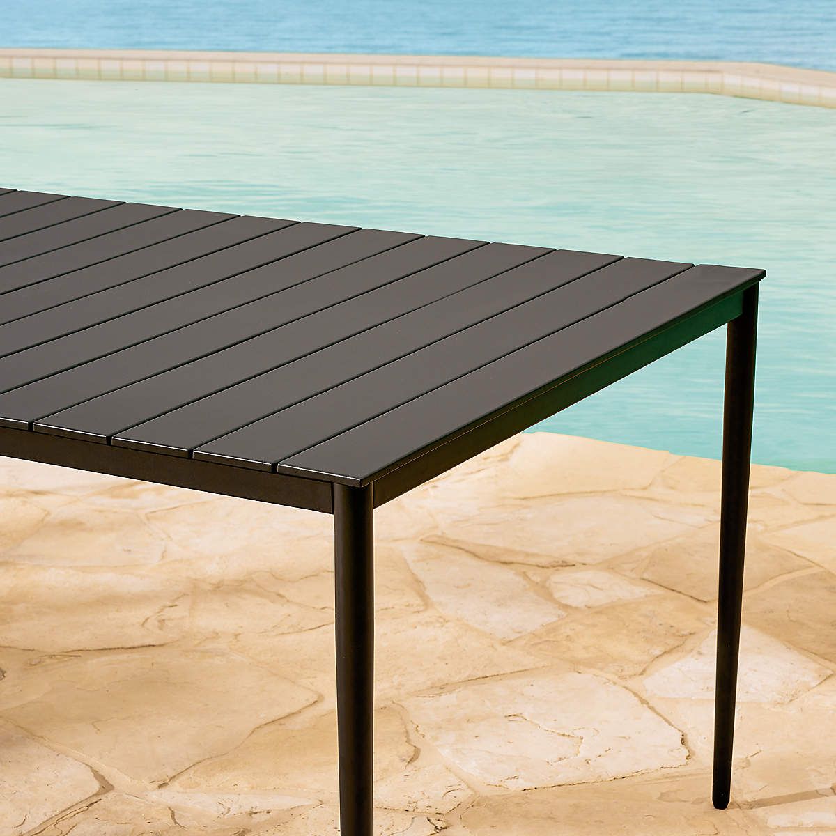 Proux 70" Charcoal Black Metal Outdoor Dining Table + Reviews | Cb2 inside Transforming Small Spaces with Sleek Black Aluminum Dining Sets