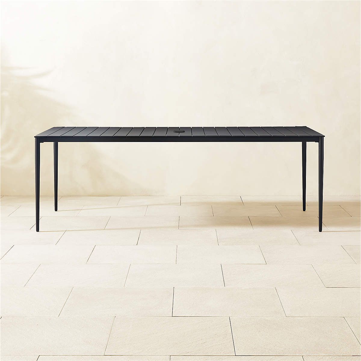 Proux 90" Charcoal Black Metal Outdoor Dining Table + Reviews | Cb2 with Transforming Small Spaces with Sleek Black Aluminum Dining Sets