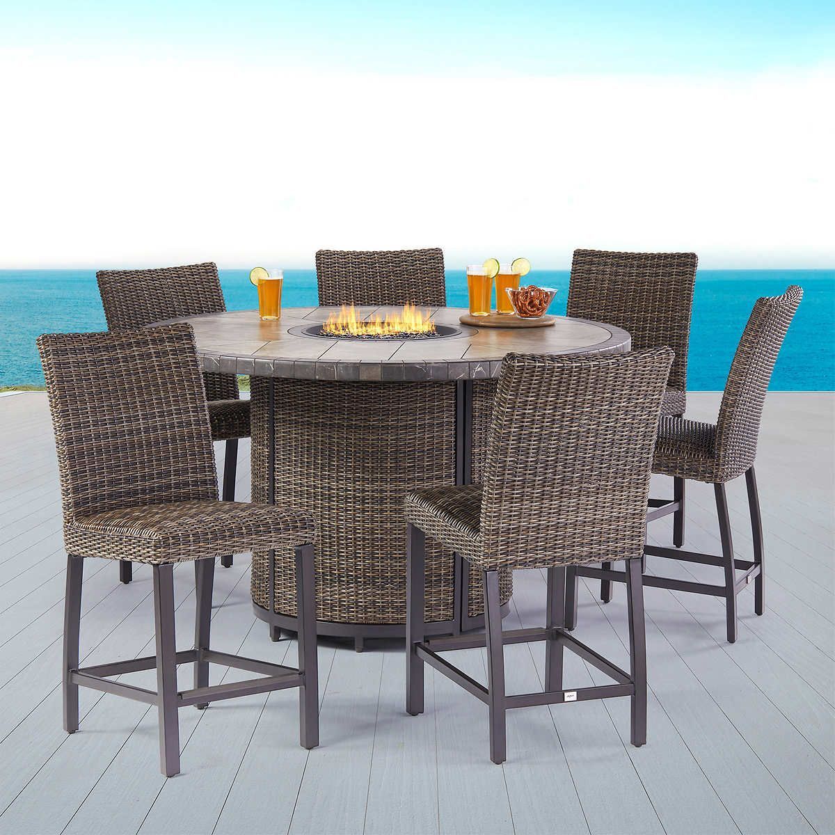 Springdale 7-Piece High Dining Set With Firetable | Fire Pit Table Set ... throughout Choosing between teak and acacia for your seven piece patio set in 2026