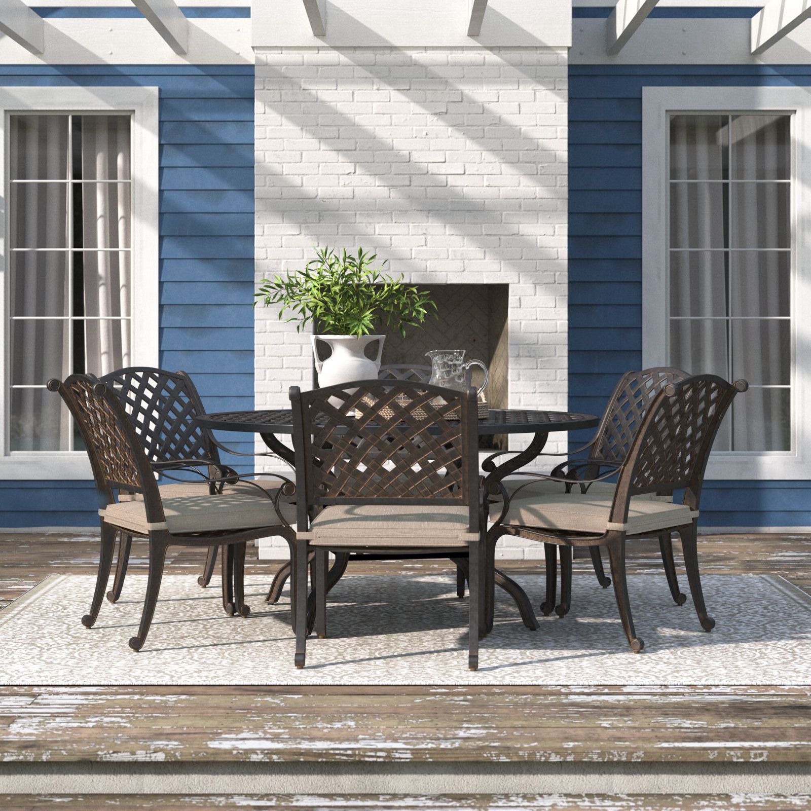 Three Posts™ Frazee 7-Piece Patio Dining Set With Cushions And 60 ... regarding Choosing between teak and acacia for your seven piece patio set in 2026