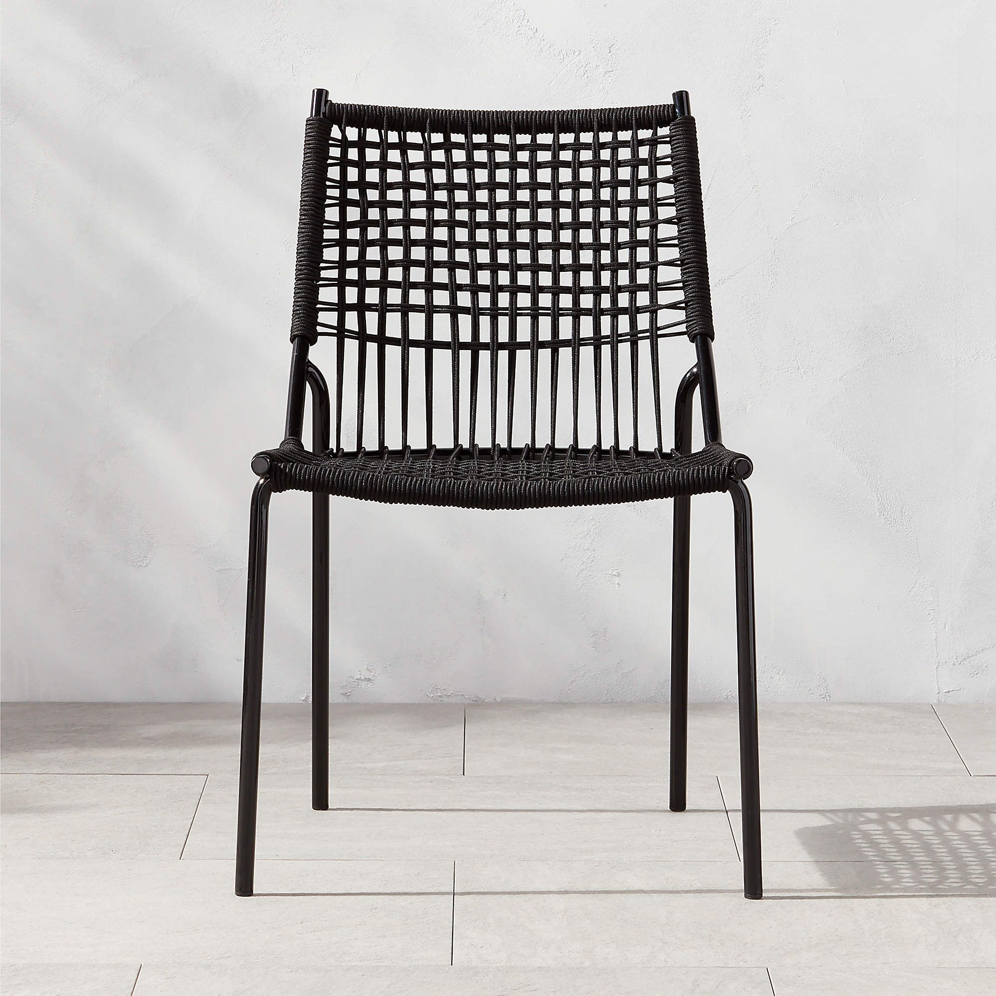 Virve Black Rope Outdoor Patio Dining Chair + Reviews | Cb2 throughout Choosing Between Aluminum Steel and Acacia Frames for Your Rope Dining Set