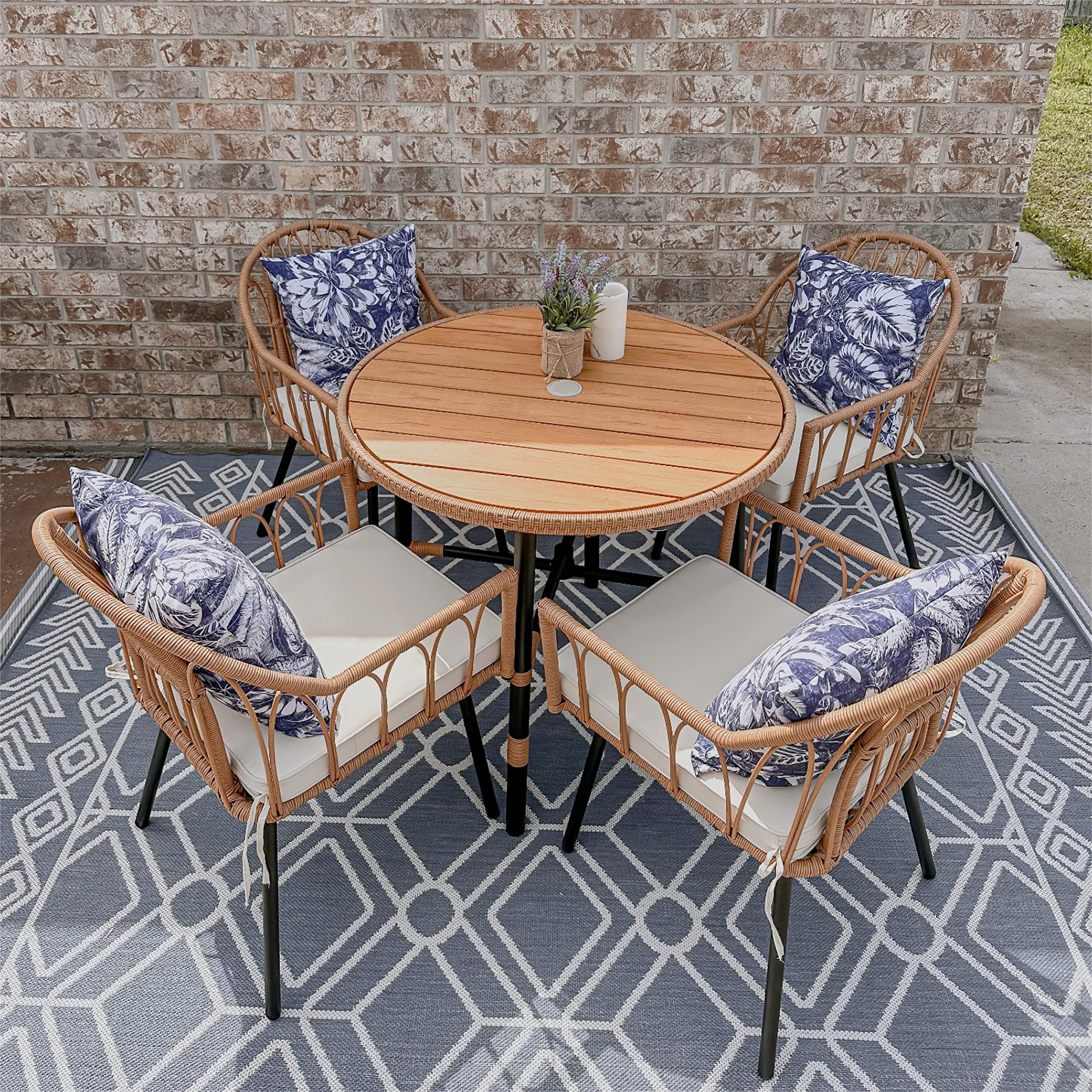 Yitahome 5 Pieces Outdoor Patio Dining Table Chair Set,Wicker Patio ... within Outdoor Patio Furniture Dining Sets