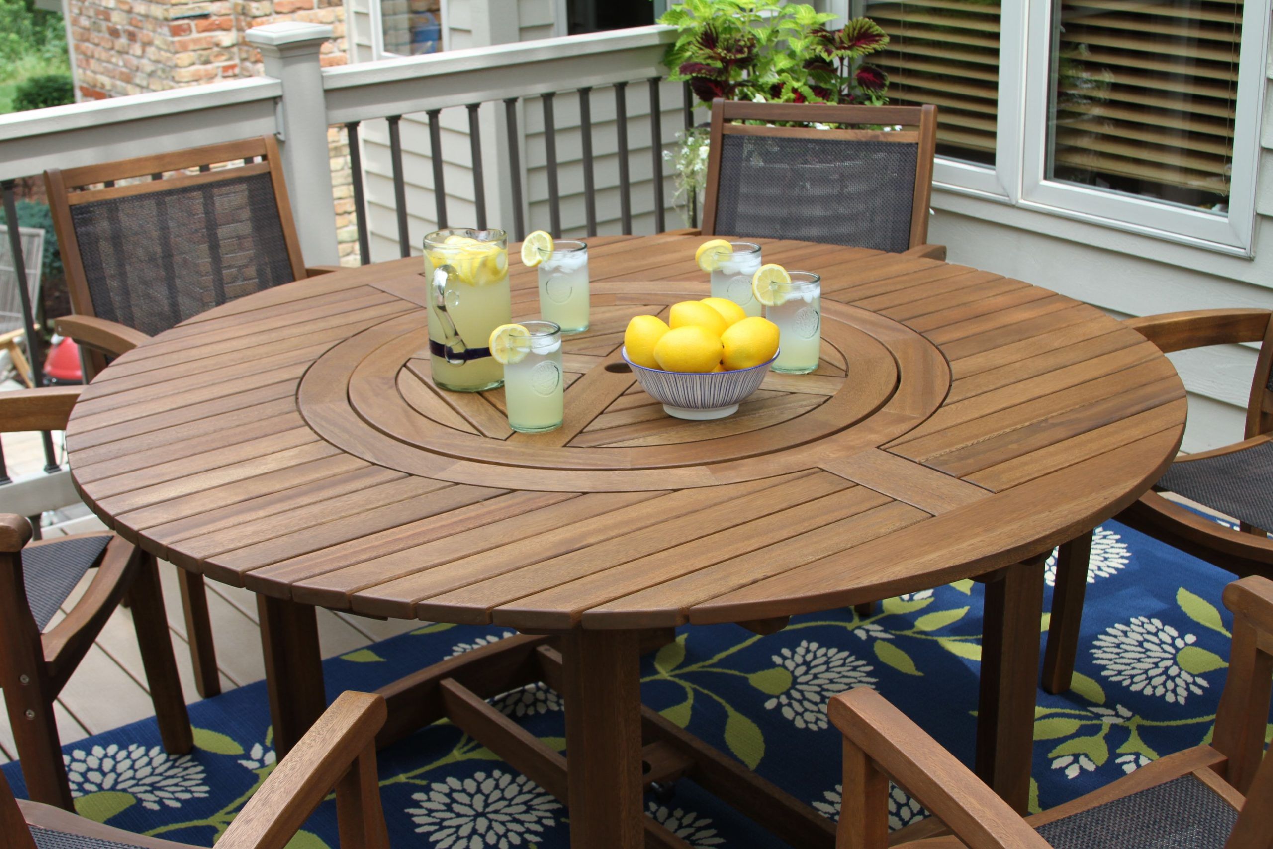Eucalyptus Lazy Susan Large Round Dining Table | Wooden Garden Table ... with regard to Round Wood Outdoor Dining Table